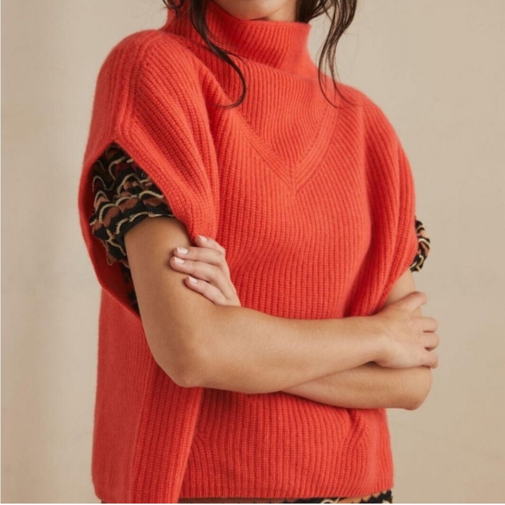 Anthropologie Coral Cashmere Sweater Sleeveless Turtleneck Sweater Vest Size XS